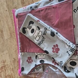 Woof You Dog Print Hobo Bag - Pink and Gray